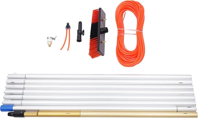 26ft Water Fed Pole Window Cleaning System, Cleaning Brush Tool Solar Panel Brush Extendable Solar Panel Cleaning Brush and Pole Multi-Angle Adjustment for High Window Cleaning