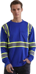 W&H Hi Vis Safety Long Sleeve Shirts Reflective High Visibility Birdeyes Class 3 Shirts,Construction Work