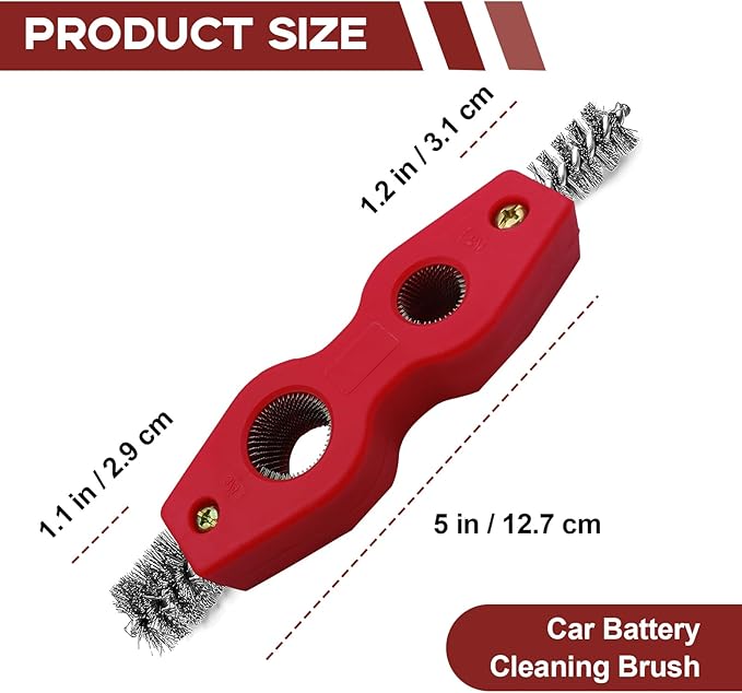 4 in 1 Car Battery Terminal Cleaning Brush, Anti-Rust Auto Battery Cleaner Brush Tool, Universal for Automotive and Marine for Plumbing Installation Soldering Brazing, Car Accessories (Red)