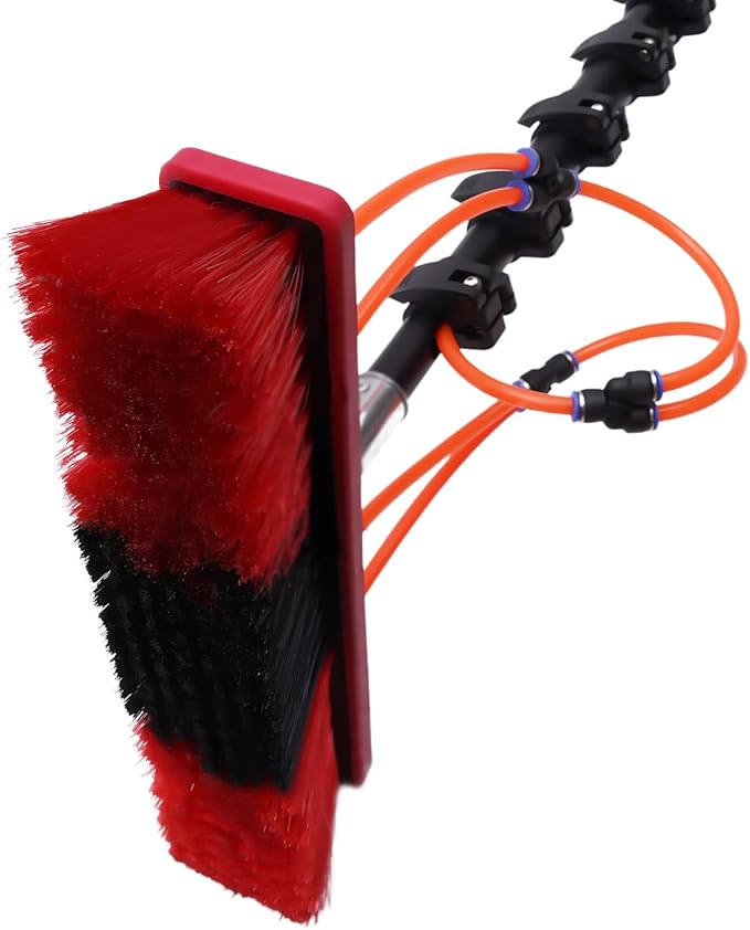 24ft Length Water Fed Pole Kit Water Fed Brush Water Fed Cleaning with Extendable Handle, System Aluminum Rotatable Solar Panel Cleaning Brush Equipment w/ 29.6ft Hose for Window High-Altitude Clean