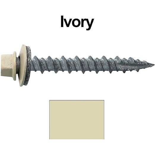 Metal ROOFING SCREWS: (250) 10 x 1-1/2" Ivory Hex Head Sheet Metal Roof Screw. Self starting metal to wood siding screws. EPDM washer. Colored head