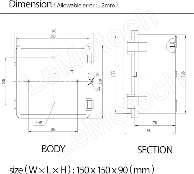 ABS Plastic Dustproof Waterproof IP65 Junction Box Hinged Shell Universal Electrical Project Enclosure Gray, with PC Transparent Clear Cover 5.9 x 5.9 x 3.5inch(150 x150 x90mm)