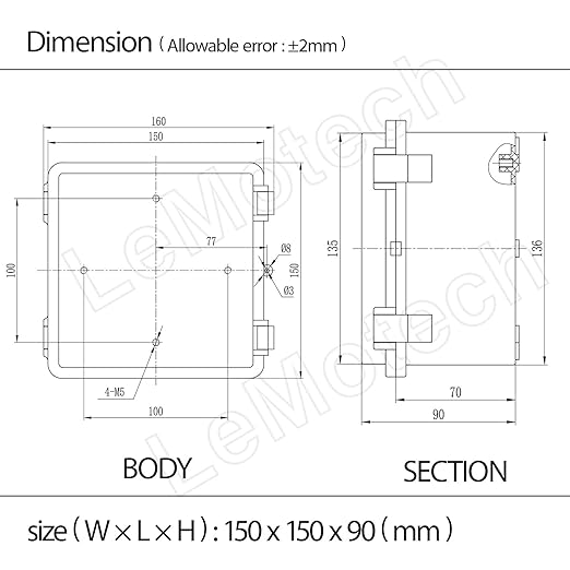 Junction Box, ABS Plastic IP65 Waterproof Dustproof Universal Electrical Enclosure Hinged Shell Outdoor and Indoor Usage Project Box, 5.9"x 5.9"x 3.5"(150x150x90mm), 2 Pack