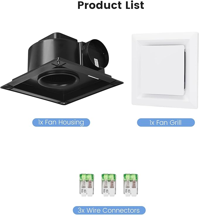 Bathroom Exhaust Fan for Ceiling Mount, Household Bath Vent Ventilation Fans with 1.0 Sones Quiet Operation, 110 CFM with 4" Duct Collar, 26W Low Consumption (housing size 9.2"x9.2")