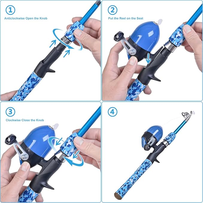 LEOFISHING Kids Fishing Pole Set with Full Starter Kits Portable Telescopic Fishing Rod and Spincast Reel with a Fishing Net and Bucket for Boys Girls and Youth
