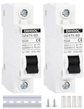 DIHOOL AC/DC Miniature Circuit Breakers, 2 Pack, Single Pole 50 Amp, 12V 24V 48V 400V, Non Polarized, Solar Disconnect Switch, DIN Rail Mount, RV Battery Isolator, PV Array MCB, Thermal Magnetic Trip