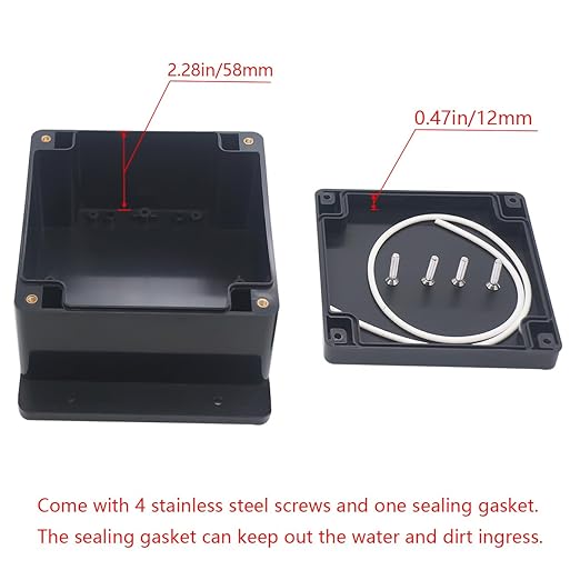 Junction Box IP65 Waterproof ABS Plastic Electrical Project Case Power Junction Boxes, Project Box with Fixed Ear Black 4.72x4.72x2.95 inch (120x120x75mm)