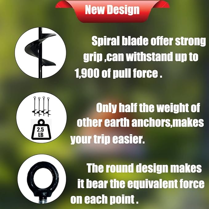 Ground Anchor 18 inch Spiral Blade Earth Anchor 4 Pack Kit Heavy Duty Metal Anchor Hook Black Wind Stakes Ideal for Securing Animals,Trampoline,Tree,Shelters,Tents,Canopies,Swing Sets