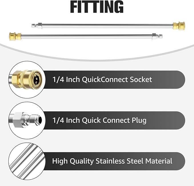 Sealegend Pressure Washer Extension Wand, 17 Inch Power Washer Lance, 2 Packs Stainless Steel with 1/4" Quick Connect, 4000 PSI