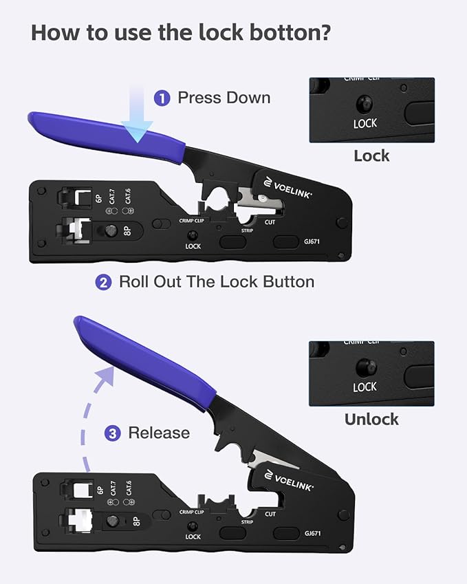 VCELINK RJ45 Crimp Tool Kit, Ethernet Wire Cutter Crimper, All-in-One Network Tool Kit Bag with Network Lan Cable Tester, 50PCS Cat6 Pass Through Connectors, 50PCS Boots, Mini Cable Stripper