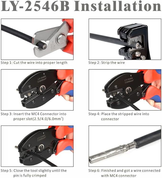 iCrimp Solar PV Panel Crimping Tool Kit, c/w Solar Connector Crimper works for AWG14-10,2.5/4/6mm², Solar Connectors, Wire Cable Cutter, Solar Spanner Wrench, All in One Oxford Bag