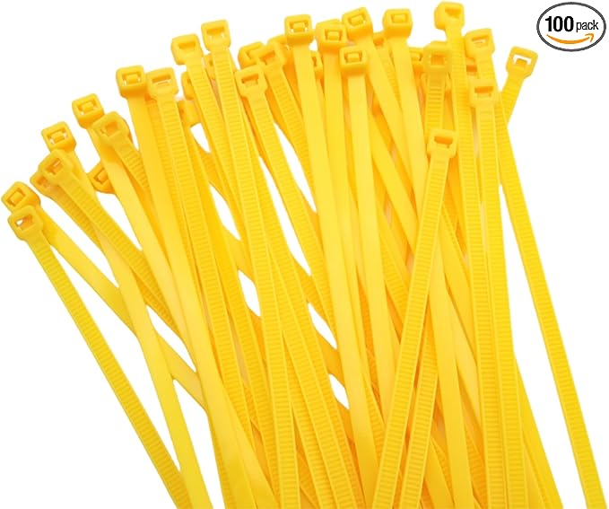 8 inch Zip Ties-0.14" Width, 100 PCS Wire Ties with 40lbs Strength, Self-Locking Nylon Cable Ties, UV Resistant, High/Low Temperature Resistant, for Home, Office, Fencing, and Gardening-Yellow