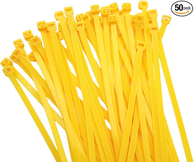 8 inch Zip Ties-0.14" Width, 50 PCS Wire Ties with 40lbs Strength, Self-Locking Nylon Cable Ties, UV Resistant, High/Low Temperature Resistant, for Home, Office, Fencing, and Gardening-Yellow