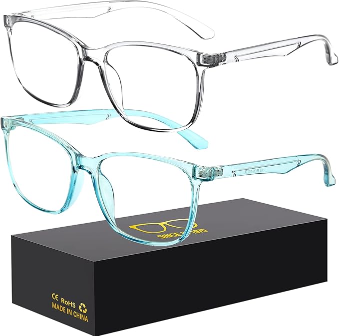 Blue-Light Blocking Glasses Computer Reading/Gaming/TV/Phones Glasses Fashion Anti Eyestrain Glasses for Women Men（C4 Transparent + Blue）