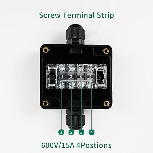 ABS IP67 Waterproof Dustproof Electrical Junction Box, with 15A 600V Barrier Terminal Cable Connector, 1IN/1Out Power Junction Box（2.48 * 2.28 * 1.37in）