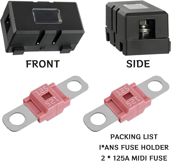 Midi Fuse Holder and 2 Pieces 125A Midi high Current Fuse Screw Fuse for Cars, Trucks, Vehicles(125 Amp)