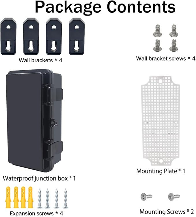 Junction Box, Hinged Black Cover IP67 Waterproof ABS Project Box with Mounting Plate Electrical Box Enclosure with Wall Bracket 7.9 x 3.9 x 2.8inch(200x100x70mm)