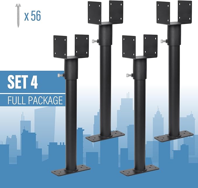 2 Pack 304 Stainless Steel 3.6" Heavy Duty Saddle Roof Riser for Patio Pergolas, 18-1/4" High (Black)
