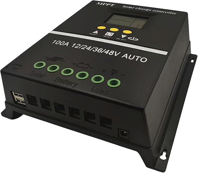 60A Solar Charge Controller MPPT 12/24/36/48V Solar Panel Charge Controller Automatic LCD Display Dual USB Regulator Intelligent Regulator Solar (Black)