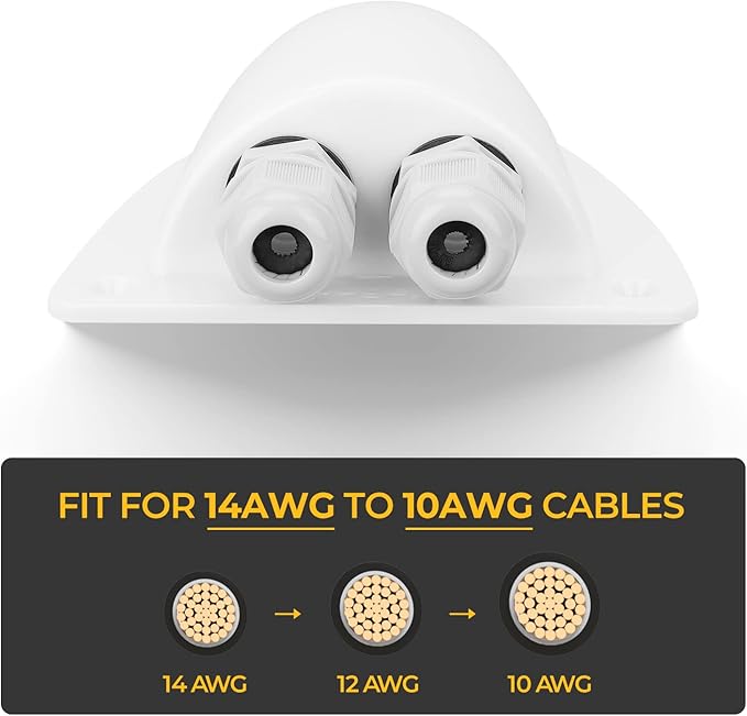BougeRV 2 Packs of White Solar Double Cable Entry Gland Box, RV roof Waterproof ABS Solar Double Cable Entry housing for RVs, Boats, Yacht, Roofs，camperman for All Cable Types 14AWG to 10AWG （White）