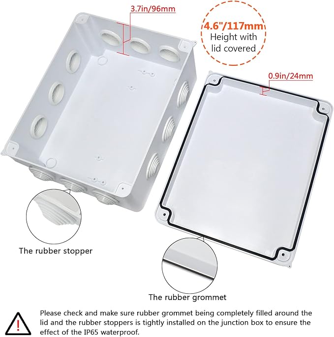 LeMotech Junction Box, ABS Plastic IP65 Waterproof and Dustproof, Universal Electrical Enclosure, Outdoor and Indoor Project Box, 10" x 7.9" x 4.7", White