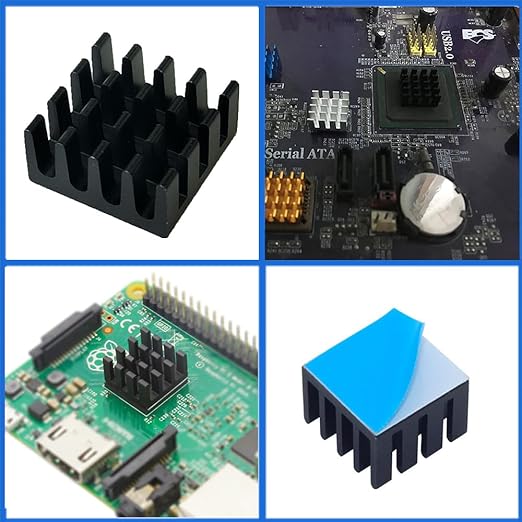 20PCS Black Aluminum Heat Sink with Thermal Conductive Adhesive Tape, 14×14×7mm Heatsink Cooler for Cooling VRM GPU Stepper Driver MOSFET VRam Regulators