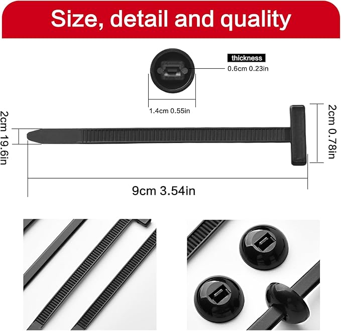 Nylon Universal Cable Tie Buckle, Heavy Duty Zip Ties (with Pin & Button), UV Resistant Black Zipties for Car Daily Repair (100)