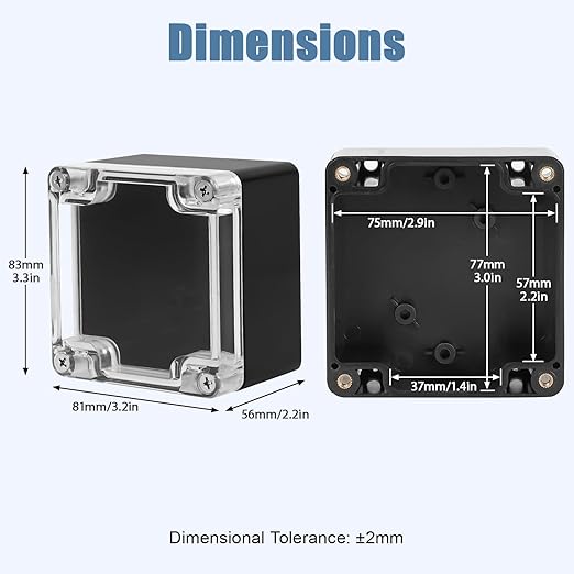 LeMotech Junction Box with Clear Cover IP65 Waterproof Project Box Dustproof ABS Plastic Electrical Project Boxes Universal Enclosure, Black 3.2"x 3.1"x 2.2"(83x81x56mm)(Pack of 2)