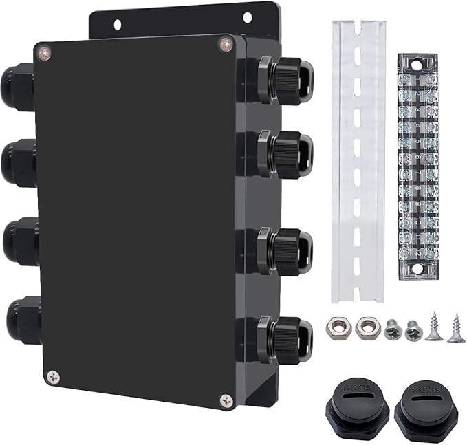 Project BoxI P67 Outdoor Waterproof box Electronic Junction Box with 15A 600V 12P Barrier Terminal 4IN/4Out Electrical Boxes 7.9x4.7x3inch