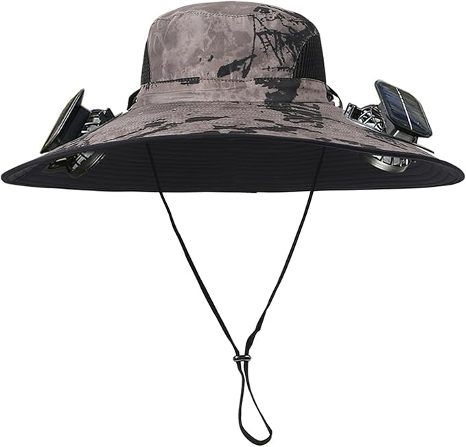 Men Women Wide Brim Sun Hats with 2 Solar Fan Waterproof Breathable Bucket Hat Outdoor Fishing Hat for Hiking Camping