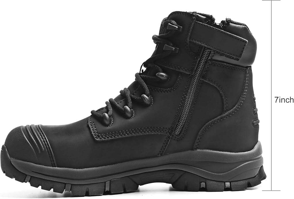 OUXX Work Boots for Men, Side Zipper Steel Toe Shoes, Water-Resistant, Non-Slip, Puncture-Proof(OX2720)