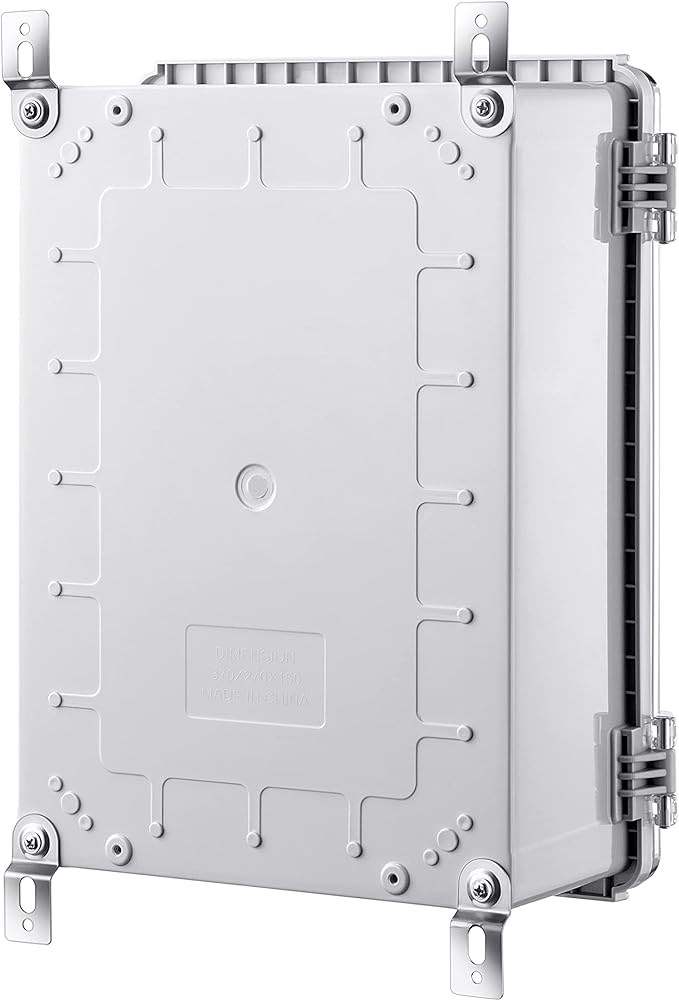 Junction Box, IP67 Waterproof Plastic Enclosure for Electrical Project, Hinged Grey Cover, Includes Mounting Plate and Wall Bracket (Transparent Cover, 14.6"×10.6"×5.9")
