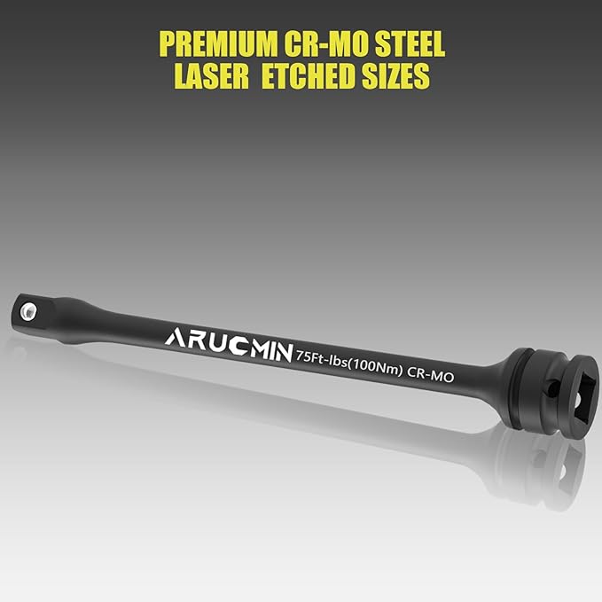 1/2" Drive 75 Ft-Lbs Torque Limiting Extension Bar, 8 Inch Color-Coded Lug Nut Torque Sticks