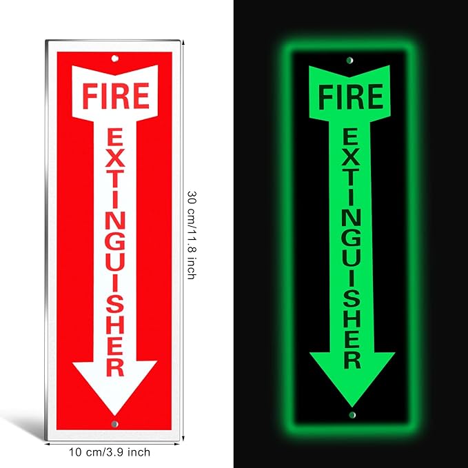 Tondiamo 4 Pack Fire Extinguisher Sign Glow in the Dark Fire Rust Aluminum Signs 4 X12 Inch Laminated for Ultimate UV, Weather, Scratch, Water and Fade Resistance, Indoor and Outdoor