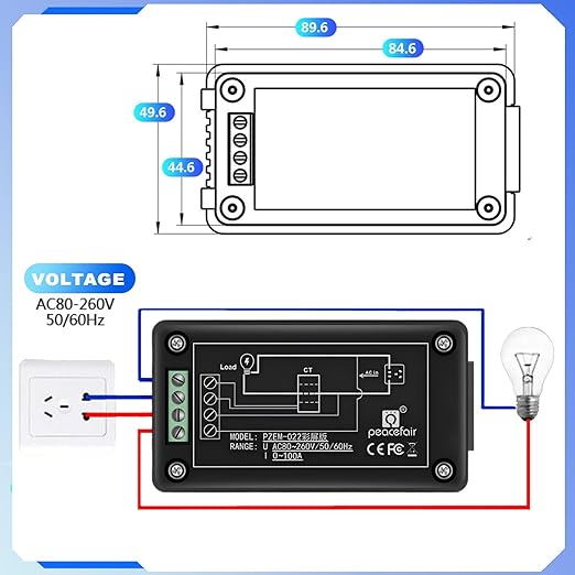 AC Current Voltage Amperage Power Energy Meter AC 80~260V 100A Color LCD Digital Display Ammeter Voltmeter Multimeter with Split Core Current Transformer CT Multi-Function Power Monitor