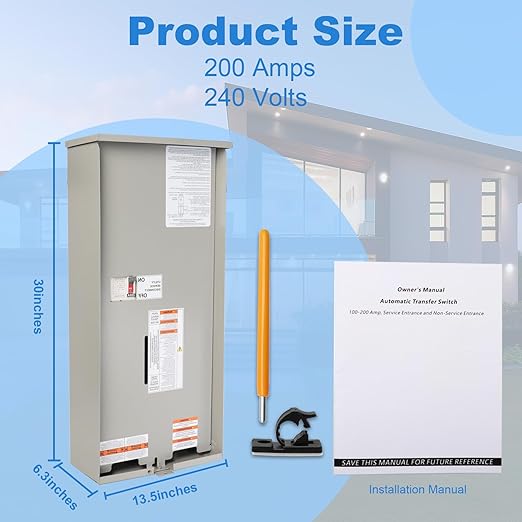 200 Amp Automatic Transfer Switch Generator, Single Phase Transfer Switch with Power Management Replacement for Generac RXSW200A3, NEMA 3R Outdoor Rated Aluminum Enclosure for Indoor and Outdoor Use