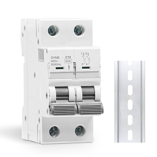 10 Amp Miniature Circuit Breaker AC 120V/240V, 2 Pole Solar Disconnect Switch, DIN Rail Mount Circuit Breaker, Thermal Magnetic Trip, RV Battery Isolator, PV System MCB, CE Certified C10