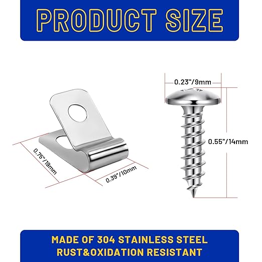 Fence Wire Clamps Agricultural Fencing Mounting Clips, Stainless Steel Wire Clips with Screws for Welded Wire to Wood, Metal or Vinyl Fence (100)