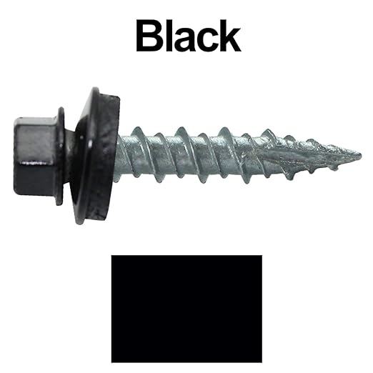 Metal ROOFING SCREWS: (250) 10 x 1" Black Hex Head Sheet Metal Roof Screw. Self starting metal to wood siding screws. EPDM washer. Colored head