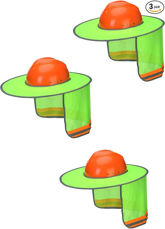 UNCO- Hard Hat Sun Shield, 3 Pack, Green, Full & Standard Brim Mesh Sunshade High Visibility Reflective, Hard Hat Accessories