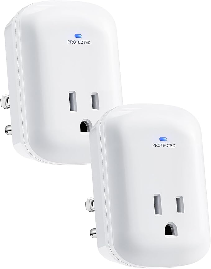 SURAIELEC Surge Protector, 1225J Wall Surge Protector Outlet with 900V VPR, 15A/1875W Ground Protected Light Indicator for TV, Fridge, Microwave, Garage, Computer, Workshop and Gaming Devices, 2 Pack