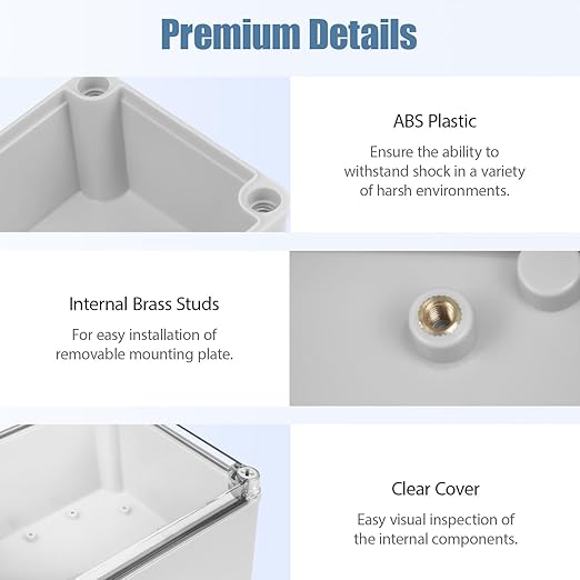 LeMotech Junction Box IP67 Waterproof Dustproof Electrical Box Project Box DIY Enclosure Gray with Transparent Clear Cover, External Size 7.9x5.9x5.1in (200x150x130mm)