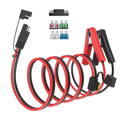 10AWG 20FT SAE Connectors, Battery Alligator Crocodile to SAE, SAE Quick Release Adapter to Alligator Clips Quick Disconnect Cable,with 5 Fuse,for Solar Panel Cars Motorcycles Battery Charger