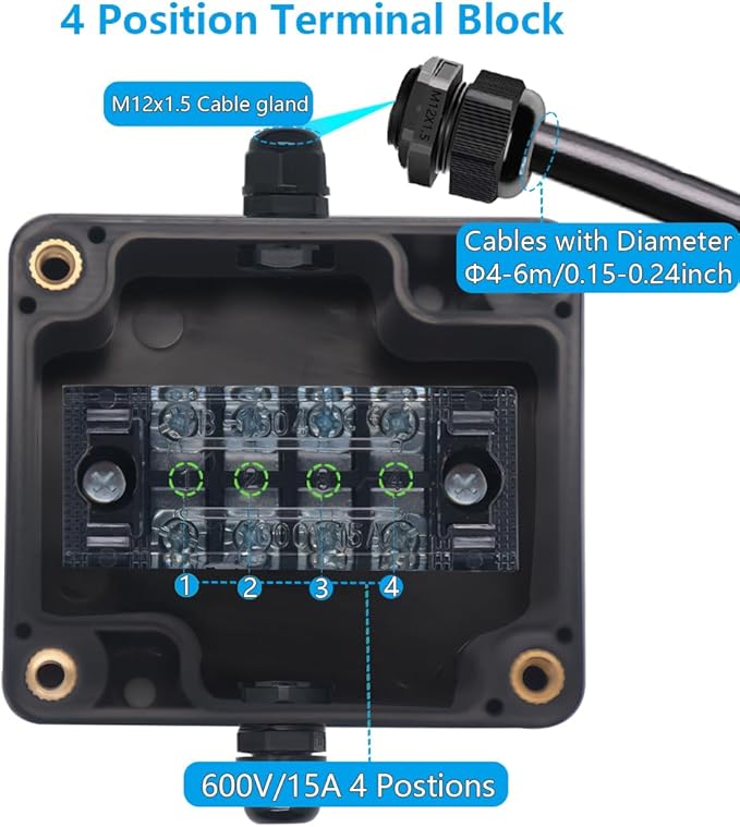 Project BoxI P67 Outdoor Waterproof Box Electronic Junction Box with 15A 600V Barrier Terminal 1IN/1Out Electrical Boxes 2.5x2.3x1.4 inch