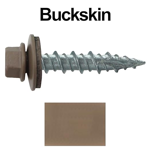 Metal Roofing Screws: (250) 10 x 1 Buckskin Hex Head Sheet Metal Roof Screw. Self Starting Metal to Wood siding Screws. EPDM Washer. Colored Head