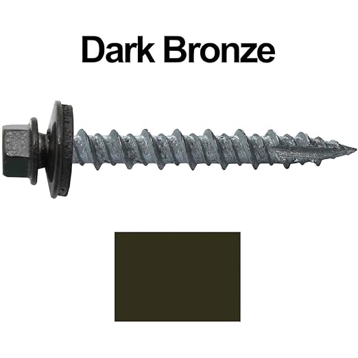 Metal ROOFING SCREWS: (250) 10 x 1-1/2" Dark Bronze Hex Head Sheet Metal Roof Screw. Self starting metal to wood siding screws. EPDM washer. Colored head