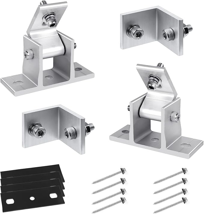 2 Sets (4Pcs) Solar Panel Mounting Brackets - Adjustable Solar Panel Tilt Mount Brackets Stand Support 50W 100W 150W 200W 300W 400W Solar Panels for RV, Roof, Boat, Flat Surface, Camping