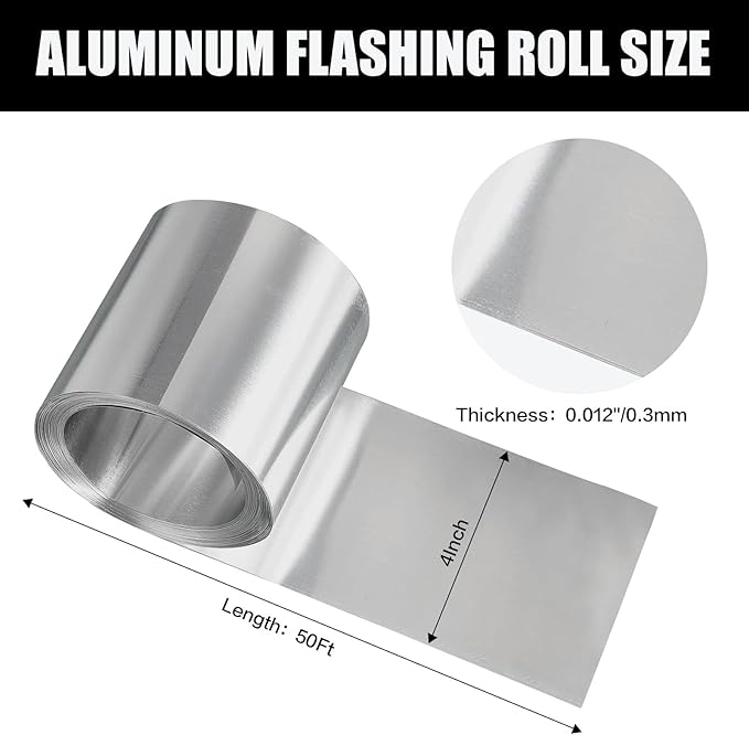 Aluminum Flashing Roll Roof Flashing,4Inch*50Ft Metal Roofing Flashing,0.3mm Thickness Aluminum Roof Panels for Sealing Windows Doors Siding Roofing Preventing Roofing Stains and Moss