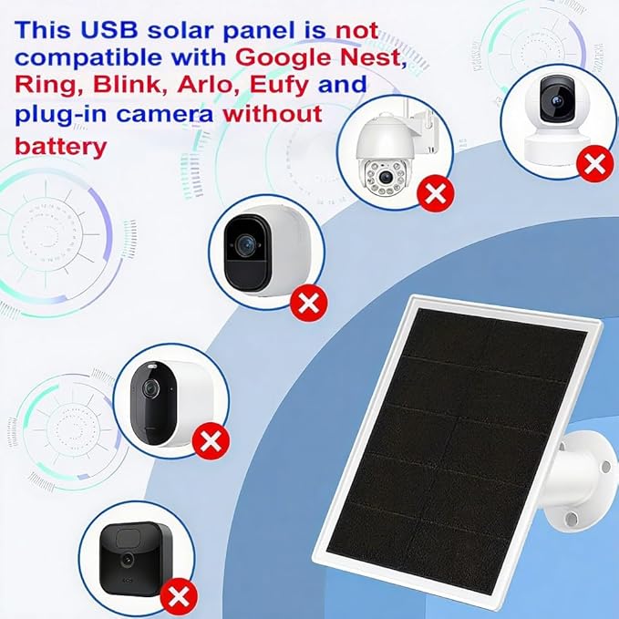 4 Pack Solar Panel for Ring Security Camera, Premium 5V USB Solar Panel Charger IP65 Waterproof, Compatible with Outdoor Rechargeable Battery Powered Cam, 9.8ft USB Cable, 360 Adjustable Bracket