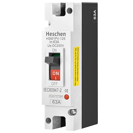 Heschen DC Molded Case Circuit Breaker MCCB, 1 Poles, DC 250V, Photovoltaic Circuit Breaker, for Solar PV System Solar Panels Grid System (63A HSM1PV-125)